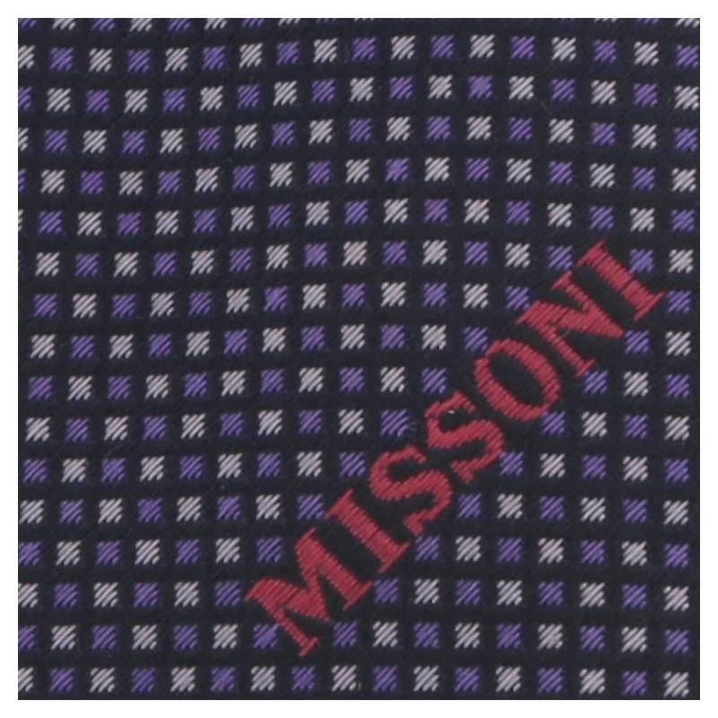 silk neckties for corporate events-Missoni U5032 Purple/Silver Micro Check 100% Silk Tie for mens