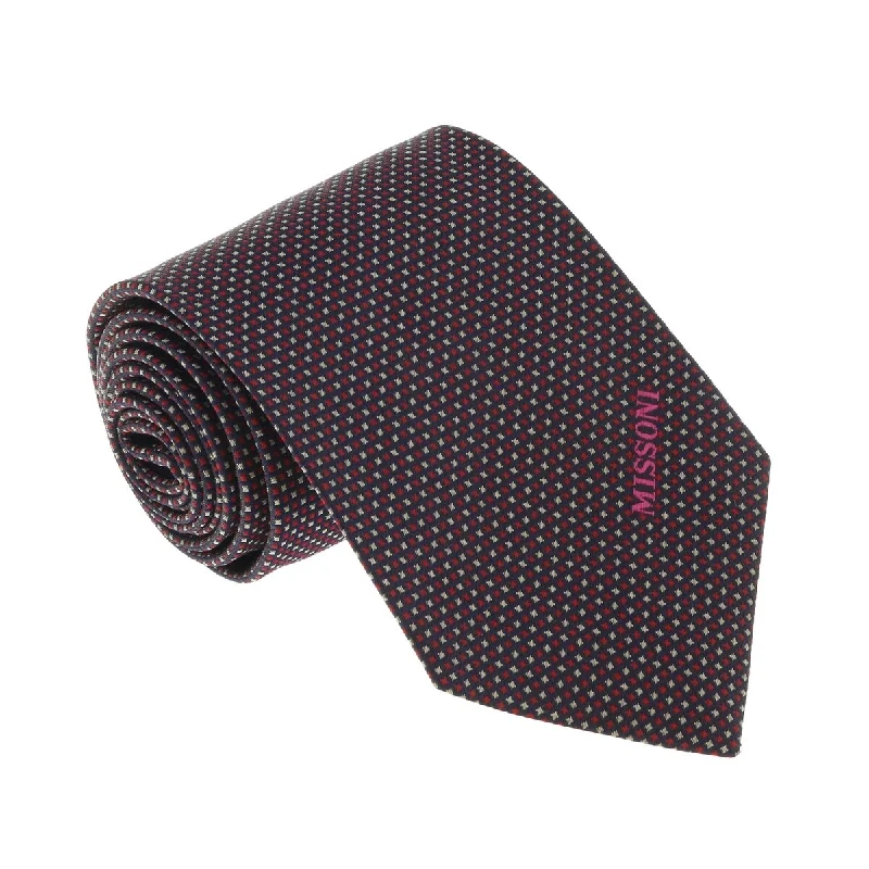 designer necktie sets for office wear-Missoni U5032 Red/Black Shepherd's Check 100% Silk Tie for mens