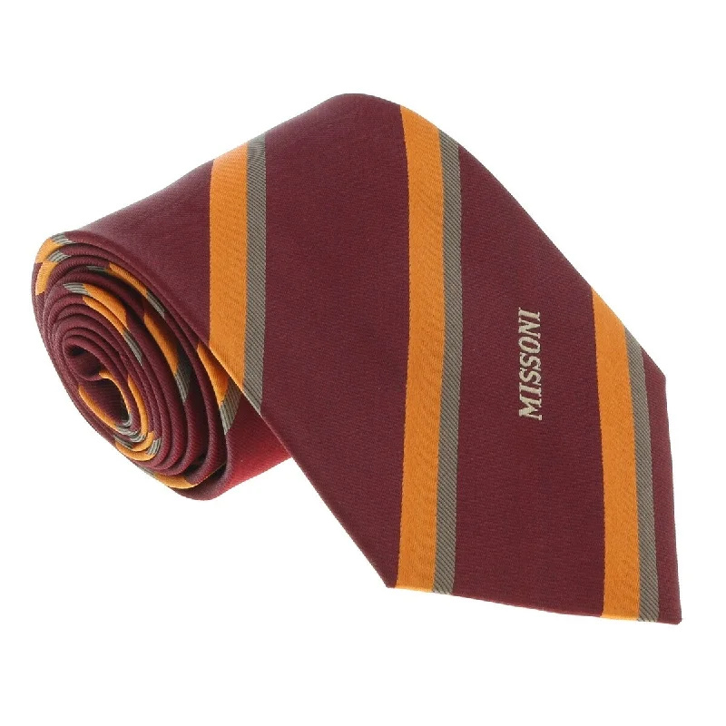 classic office necktie styles-Missoni U5035 Maroon/Orange Repp 100% Silk Tie for mens