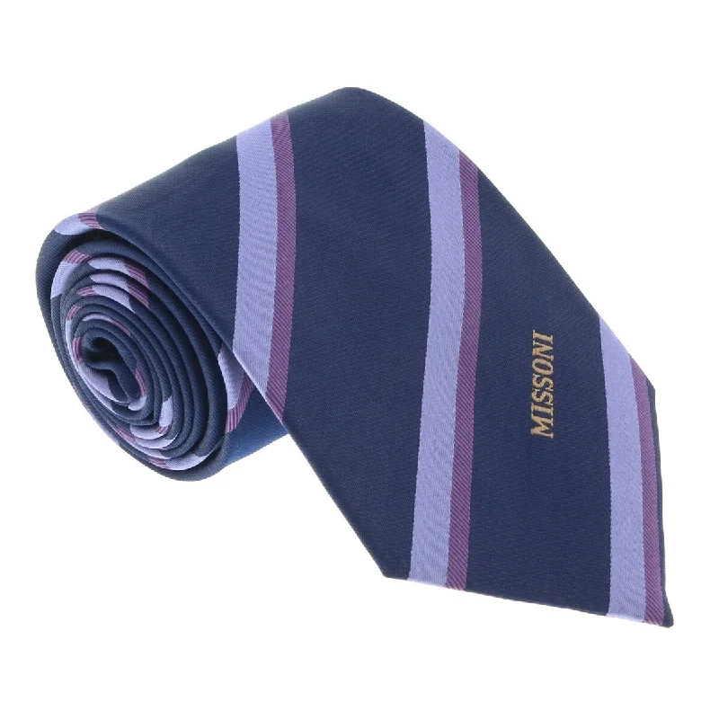 luxury office silk neckties-Missoni U5035 Navy/Purple Repp 100% Silk Tie for mens