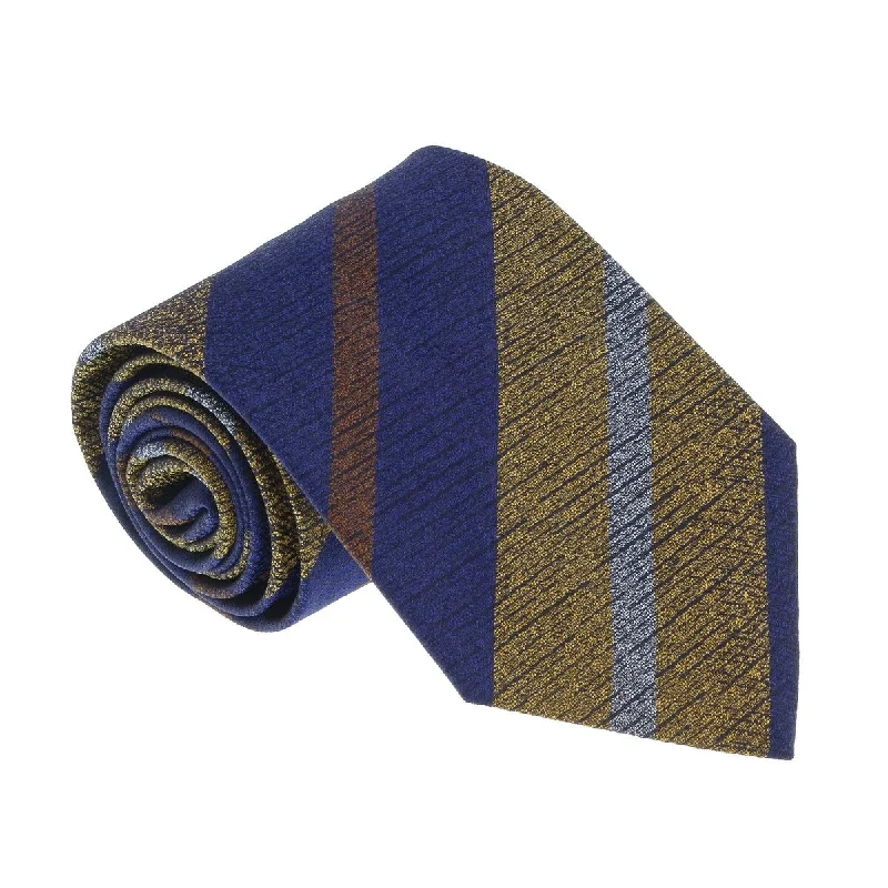 premium silk necktie collections-Missoni U5068 Navy Blue/Gold Regimental 100% Silk Tie for Mens