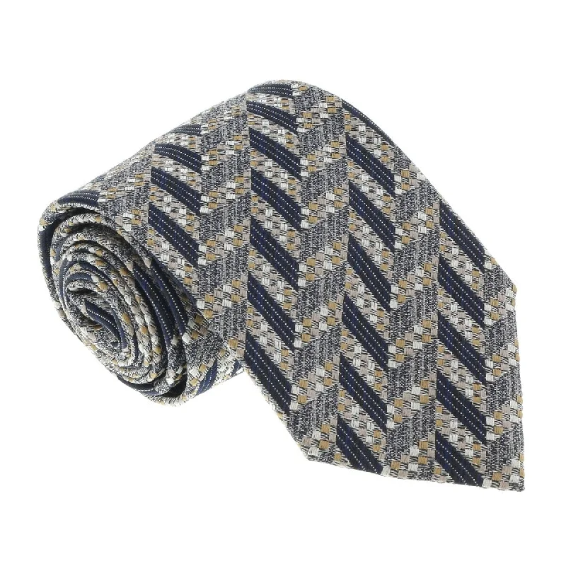 luxury necktie options for men-Missoni U5097 Silver/Gold Chevron 100% Silk Tie for mens