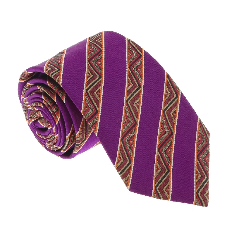 colorful office neckties-Missoni U5128 Purple/Gold Awning 100% Silk Tie for mens