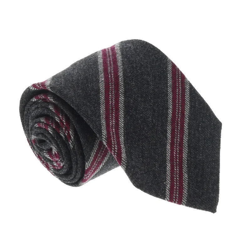 elegant business tie combinations-Missoni U5144 Regimental Grey/Fuschia Wool Blend Tie for mens