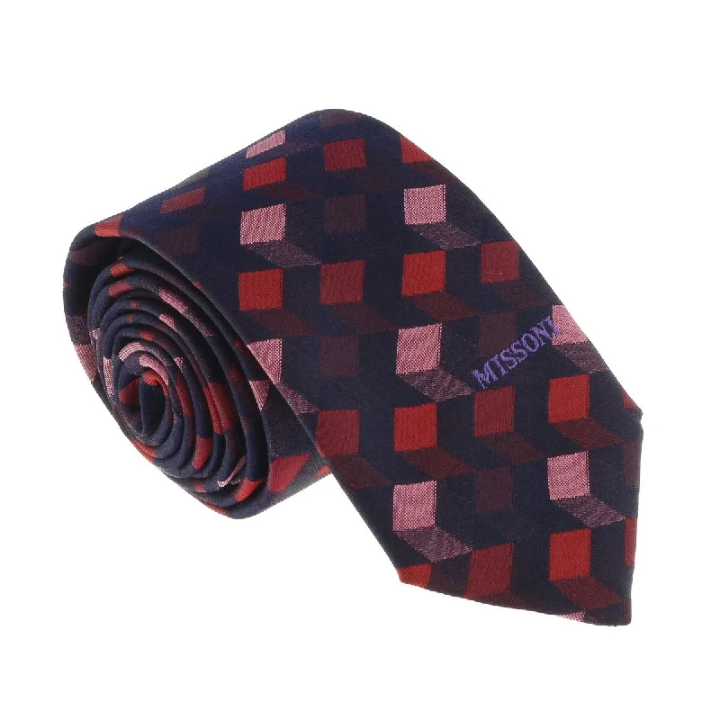 best quality silk neckties-Missoni U5562 Red/Maroon Graphic 100% Silk Tie for mens