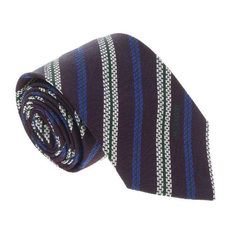 formal silk necktie collections-Missoni U5691 Regimental Plum/Electric Blue 100% Silk Tie for mens