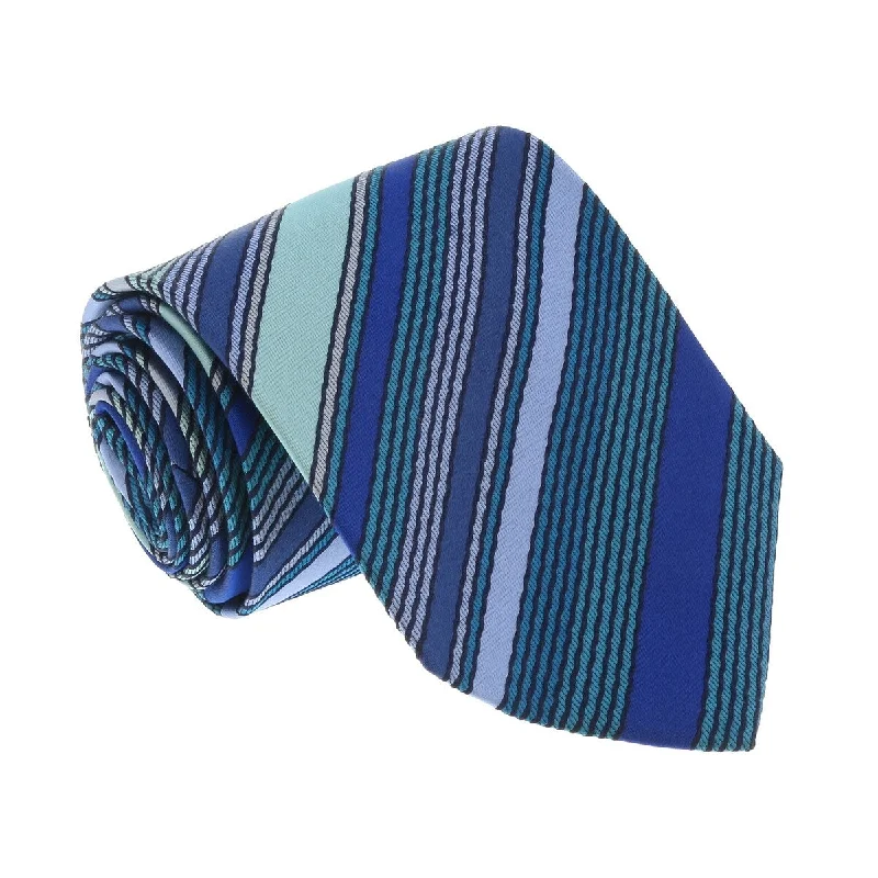 business formal necktie sets-Missoni U8013 Blue/Green Pencil Stripe 100% Silk Tie for mens