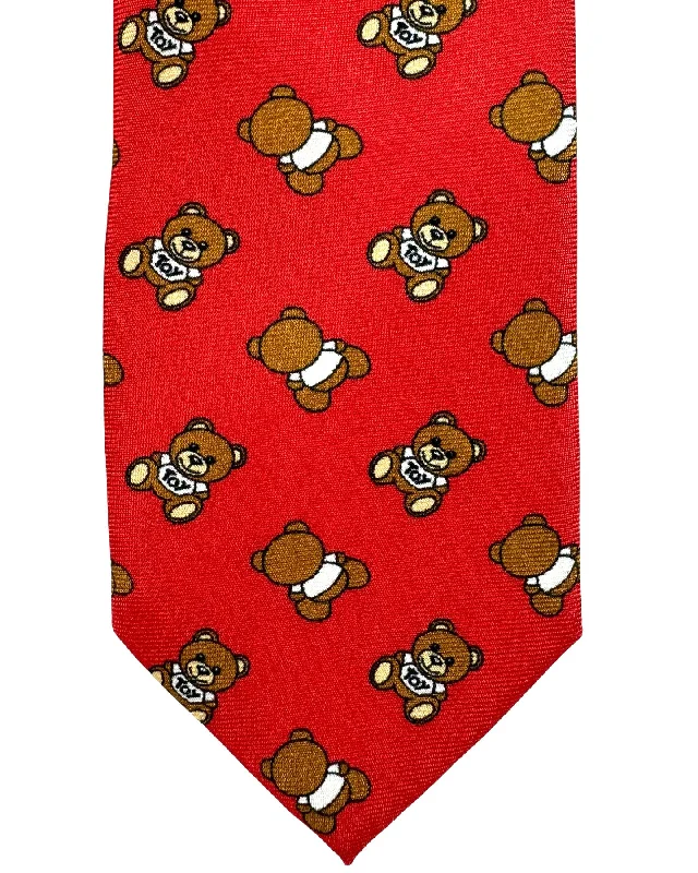 men's silk wedding tie sets-Moschino Tie Red Toy Bear Design FINAL SALE