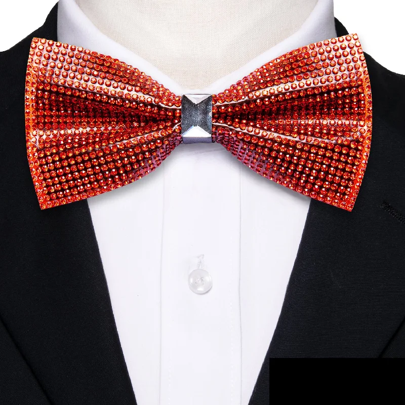 men's necktie sets for weddings-Red Imitated Crystal Men's Pre-tied Bowtie for Party