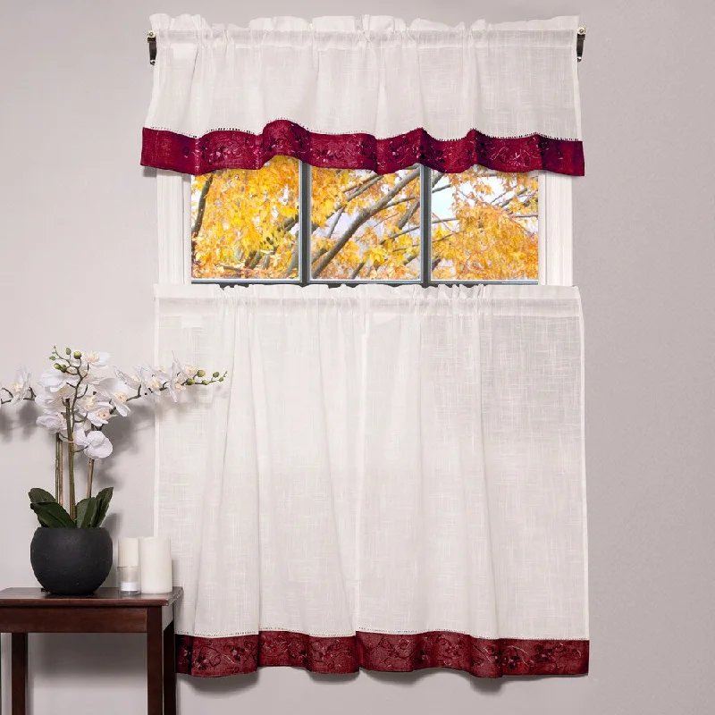 luxury designer bow ties-Oakwood Linen Style Decorative Window Curtain Tier Set