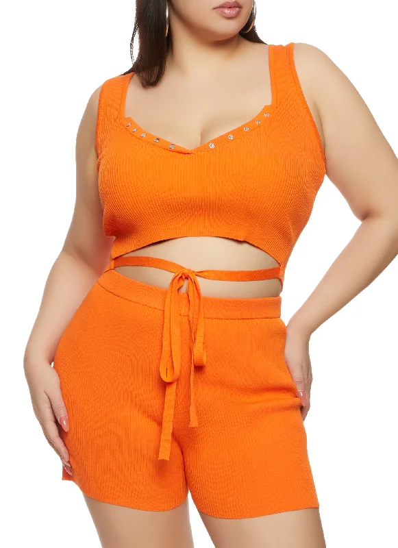 affordable luxury necktie options-Plus Size Daisy Tie Front Cropped Tank Top