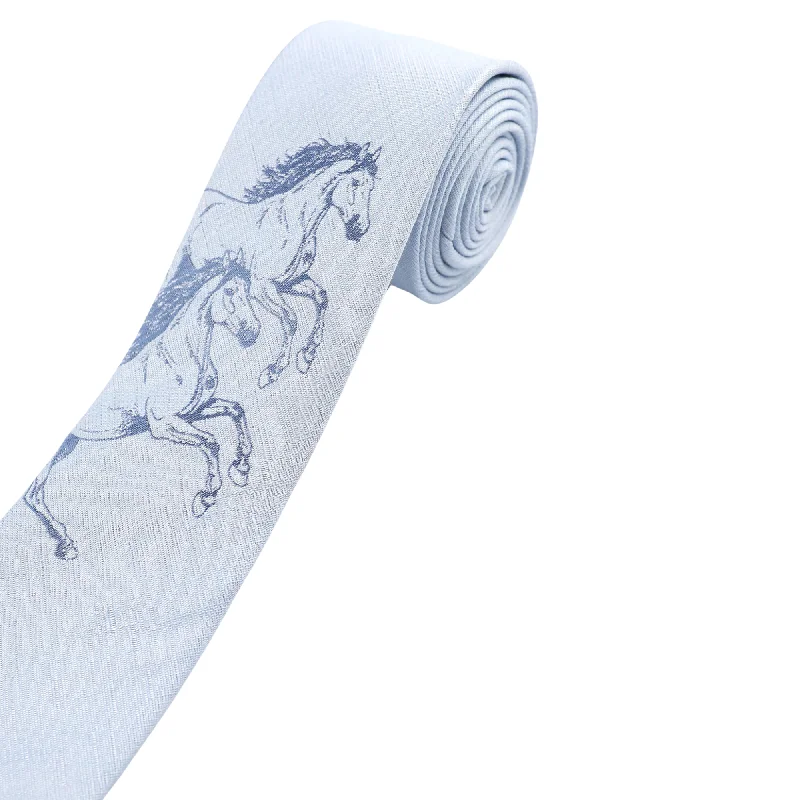 high-quality bow ties for men-Pale Blue Twin Horses Tie