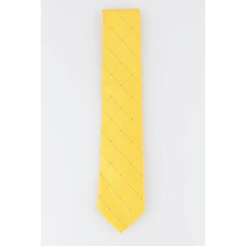 men's necktie sets for weddings-Perry Ellis Men's Burr Classic Geo Grid Tie Yellow Size Regular