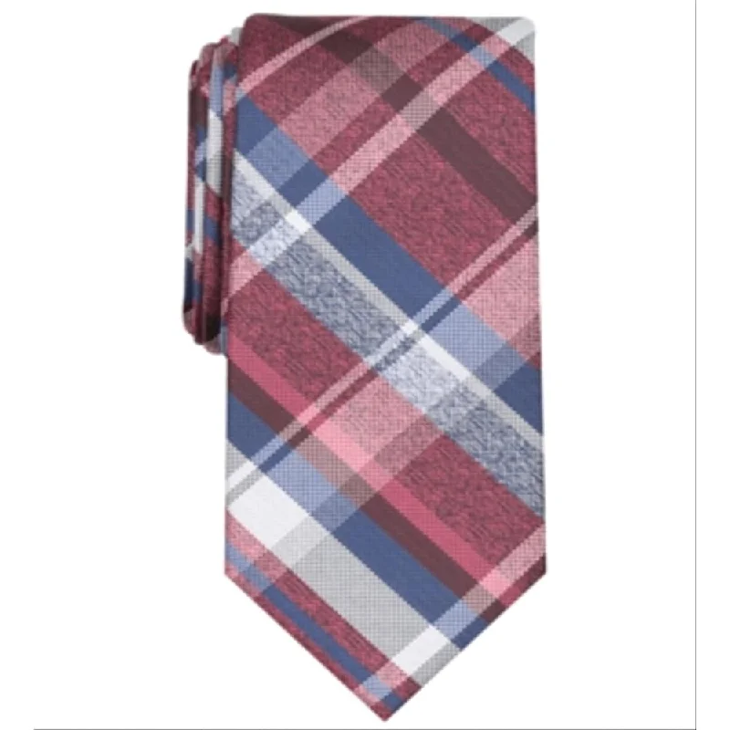 creative necktie patterns-Perry Ellis Men's Dehaven Plaid Skinny Slim Neck Tie Red Size Regular