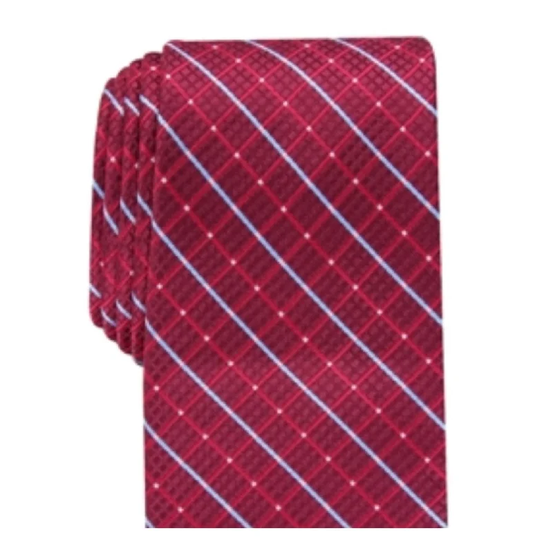 affordable silk bow ties-Perry Ellis Men's Elmdale Grid Tie Red Size Regular