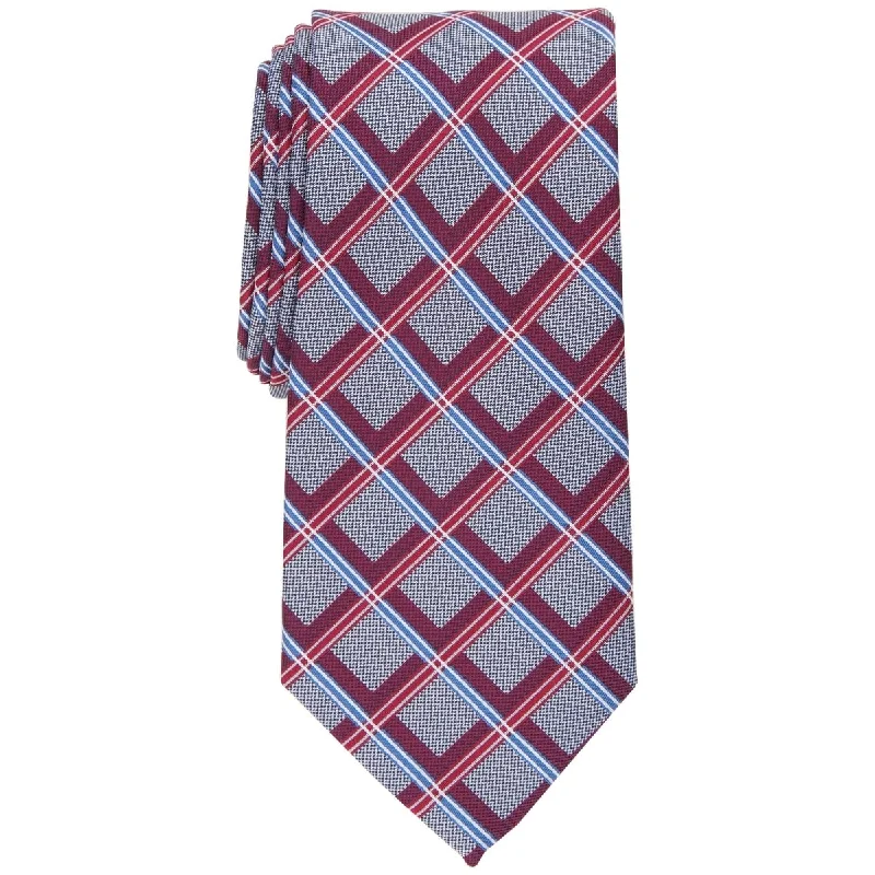 affordable necktie brands for men-Perry Ellis Men's Lance Classic Grid Tie Red Size Regular