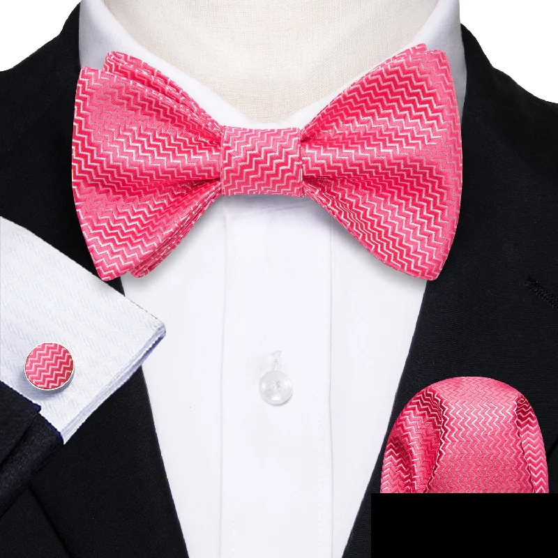 classic striped silk neckties-Petal Pink Novelty Self-tied Bow Tie Pocket Square Cufflinks Set