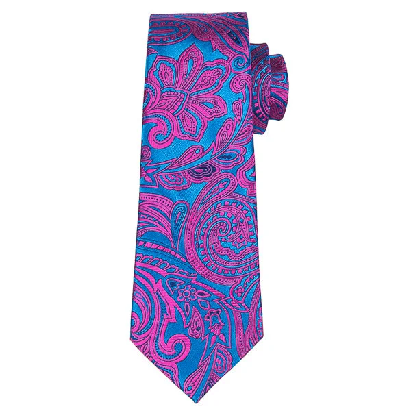 modern silk necktie designs-Classy Men Pink Turquoise Floral Silk Tie