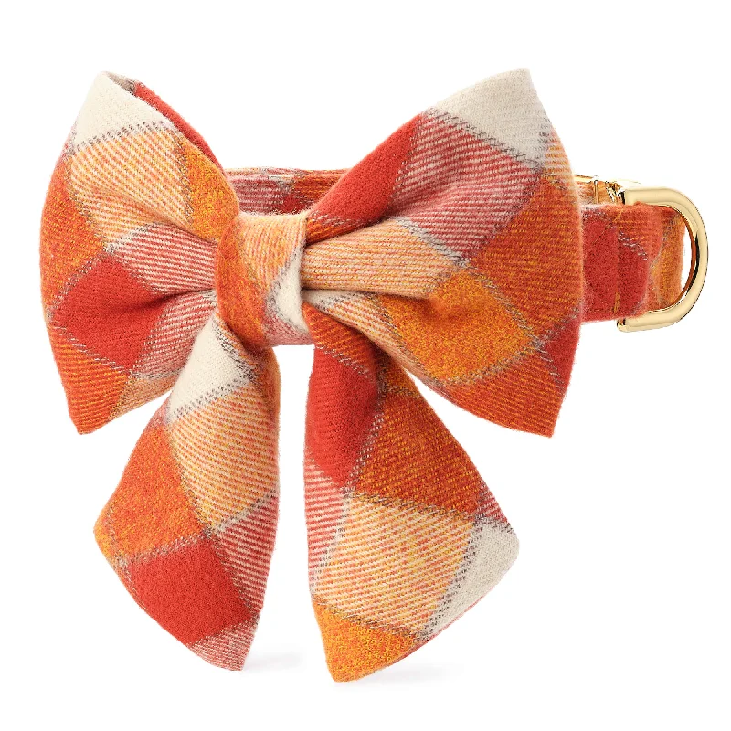 premium silk ties for weddings-Pumpkin Spice Plaid Flannel Lady Bow Collar