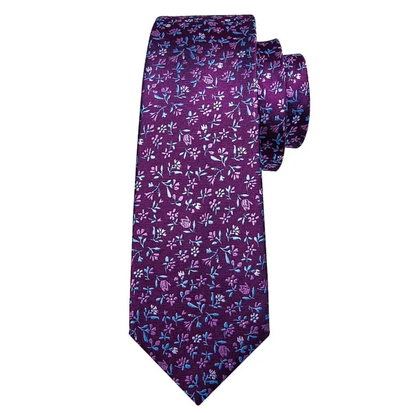 simple necktie styles-Classy Men Purple Flower Silk Tie