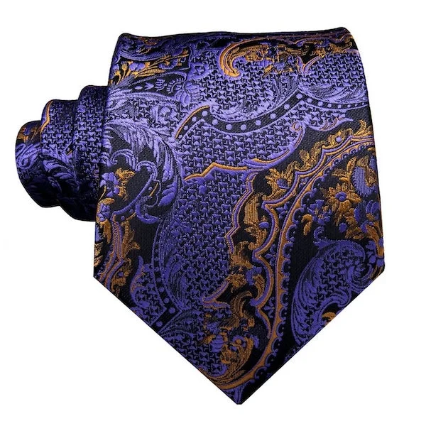 classic silk necktie patterns-Classy Men Purple Gold Floral Silk Tie