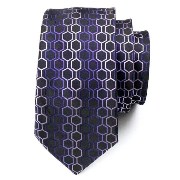 professional interview neckties-Classy Men Purple Hexagon Silk Necktie