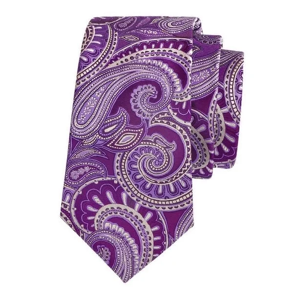 classic color ties for men-Classy Men Purple White Paisley Silk Tie