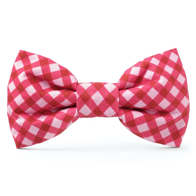 stylish wedding necktie collections-Raspberry Gingham Dog Bow Tie