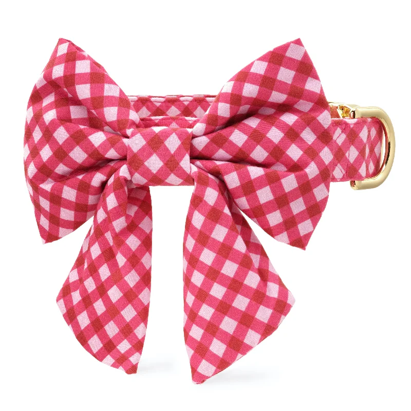 office style neckties-Raspberry Gingham Lady Bow Collar