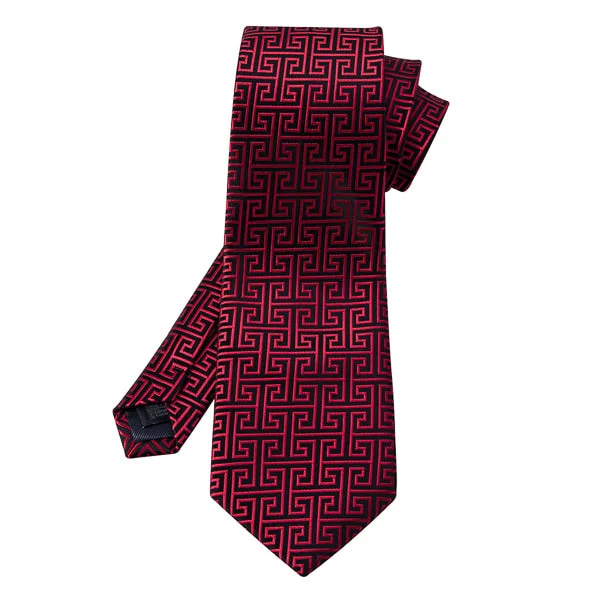 modern wedding neckties-Classy Men Red & Black Geometric Silk Tie