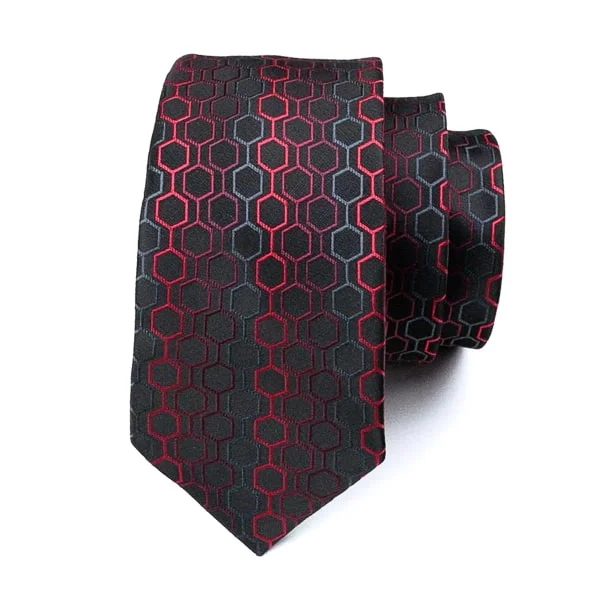 unique ties for formal office wear-Classy Men Red Black Hexagon Silk Tie