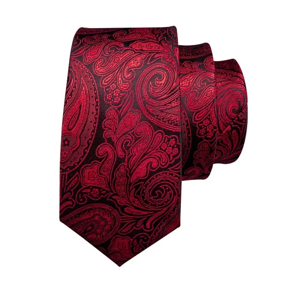 silk ties for business meetings-Classy Men Red Black Paisley Silk Tie