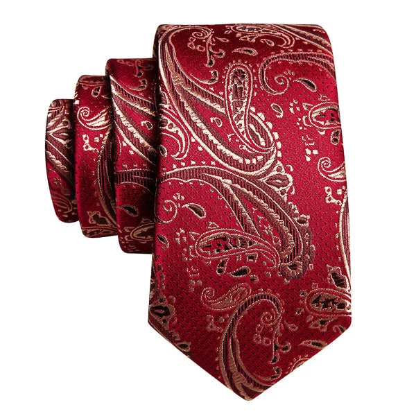 classic plaid neckties-Classy Men Red Gold Paisley Silk Necktie