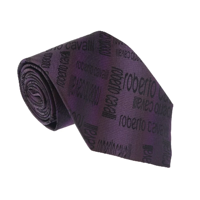 designer necktie sets for office wear-Roberto Cavalli ESZ022 D0253 Black/Violet Ikat Tie for Mens