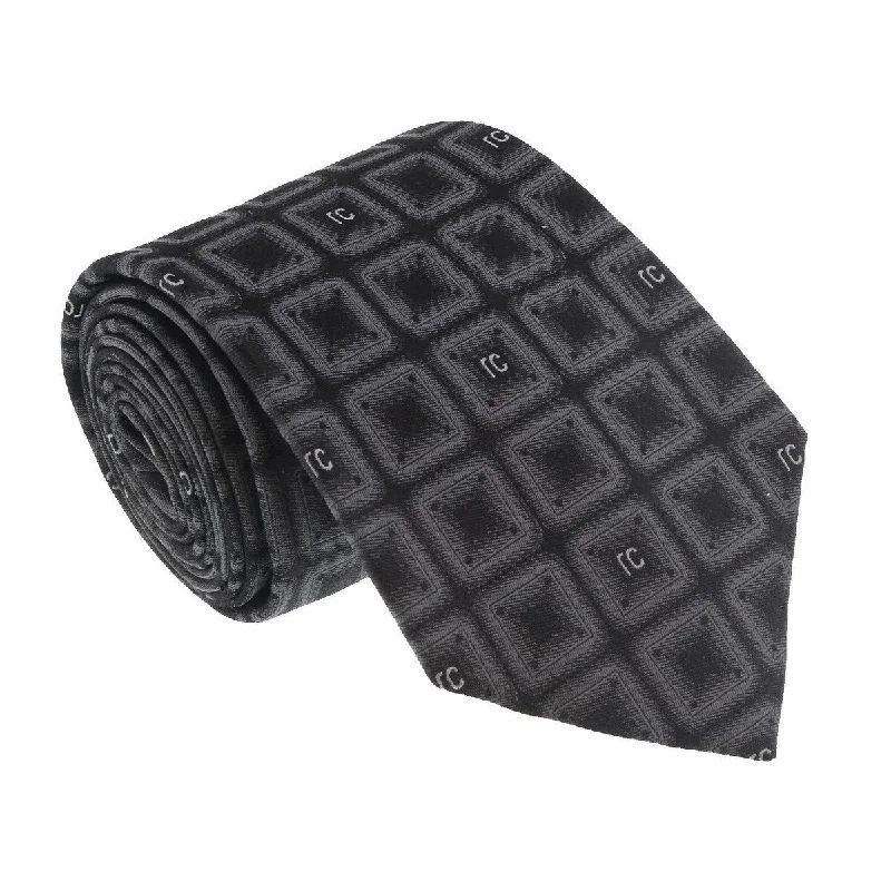 elegant designer neckties-Roberto Cavalli ESZ033 05001 Grey Geometric Square Tie for Mens