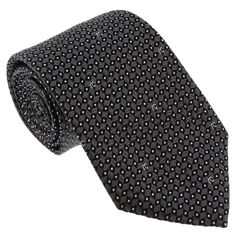 fashionable business ties-Roberto Cavalli ESZ041 05001 Grey Micro Geometric Tie for Mens