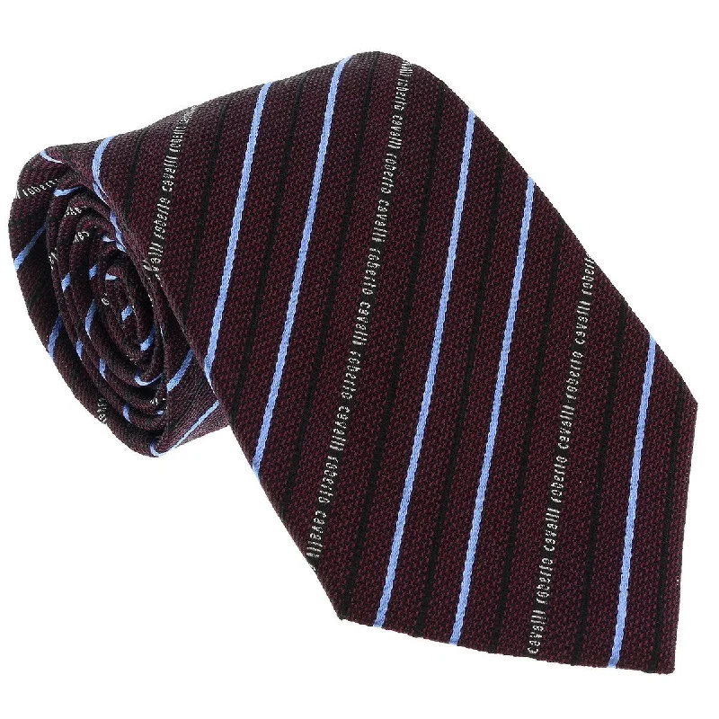 men's necktie trends 2025-Roberto Cavalli ESZ042 D4216 Burgundy/ Blue Regimental Stripe Tie for Mens