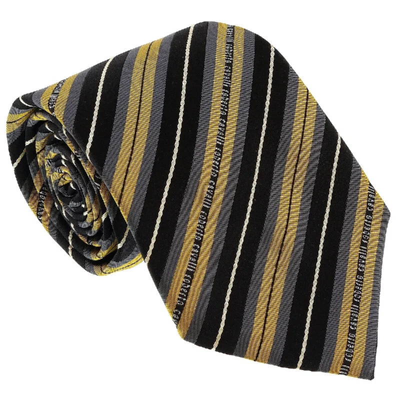 office style neckties-Roberto Cavalli ESZ047 01004 Mustard Regimental Stripe Tie for Mens