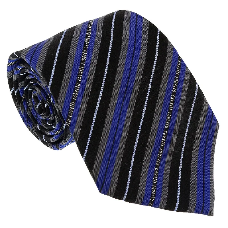 stylish neckties for office wear-Roberto Cavalli ESZ047 04517 Royal Blue Regimental Stripe Tie for Mens