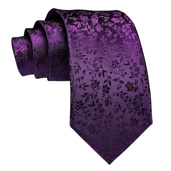 trendy wedding necktie styles-Classy Men Royal Purple Floral Silk Tie