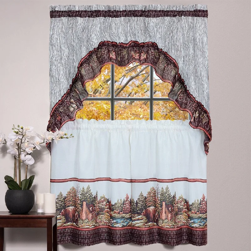 fashion-forward neckties-Rustic Woodland Printed Tier and Swag Window Curtain Set (24 inches or 36 inches)