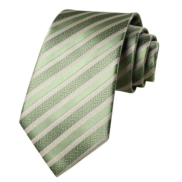 luxury silk necktie styles-Classy Men Sage Green Striped Silk Tie