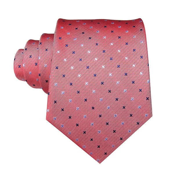 men's wedding necktie sets-Classy Men Salmon Red Dotted Silk Tie