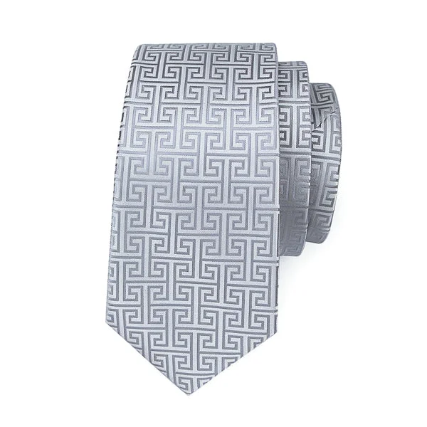 formal event necktie sets-Classy Men Silver Geometric Silk Tie