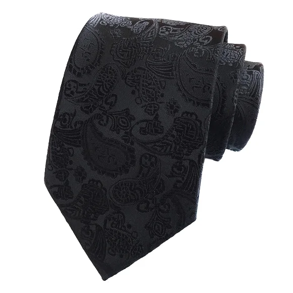 wedding necktie colors for men-Classy Men Simple Black Paisley Tie