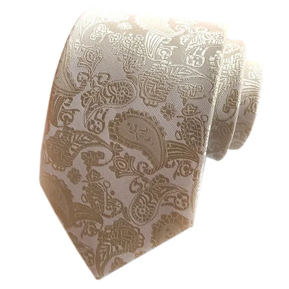 silk ties for business meetings-Classy Men Simple Champagne Paisley Tie