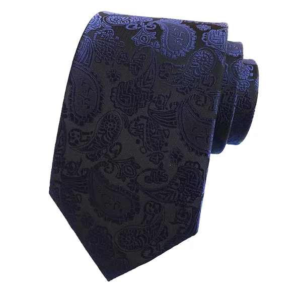 business formal necktie sets-Classy Men Simple Navy Blue Paisley Tie