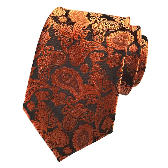 elegant silk ties for interviews-Classy Men Simple Orange Black Paisley Tie