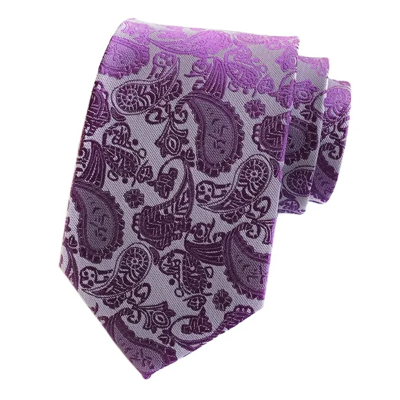 bold color ties for office wear-Classy Men Simple Purple Paisley Tie