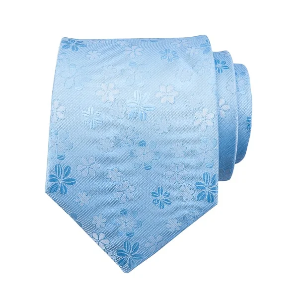 high-quality silk tie combinations-Classy Men Sky Blue Floral Silk Tie